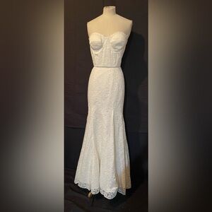 Cream Sheath Designer 2 Piece Full Lace Wedding Dress Sweetheart Neckline 2 NWOT